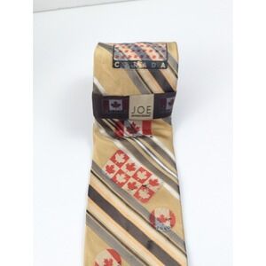 Joseph Abboud Men's Silk Tie Canada Flag Maple Leaf Gold Stripe Classic Preppy 3